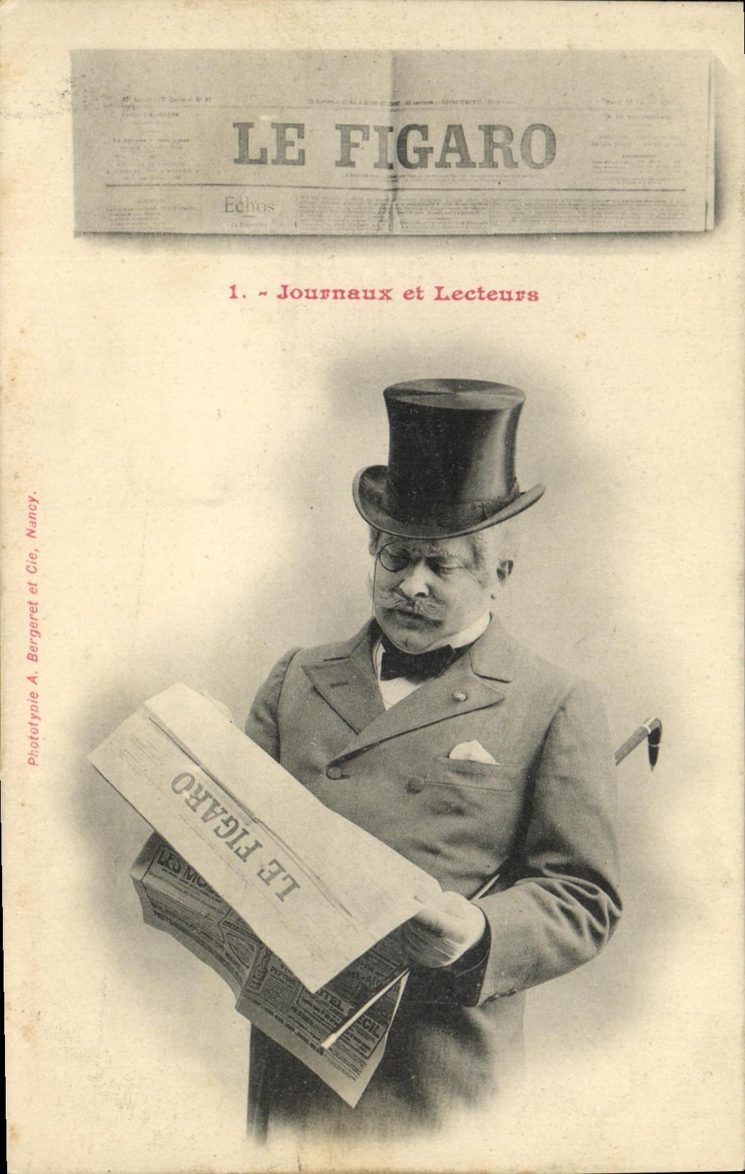 VINTAGE POSTCARD Fantasy Man Newspaper the barber