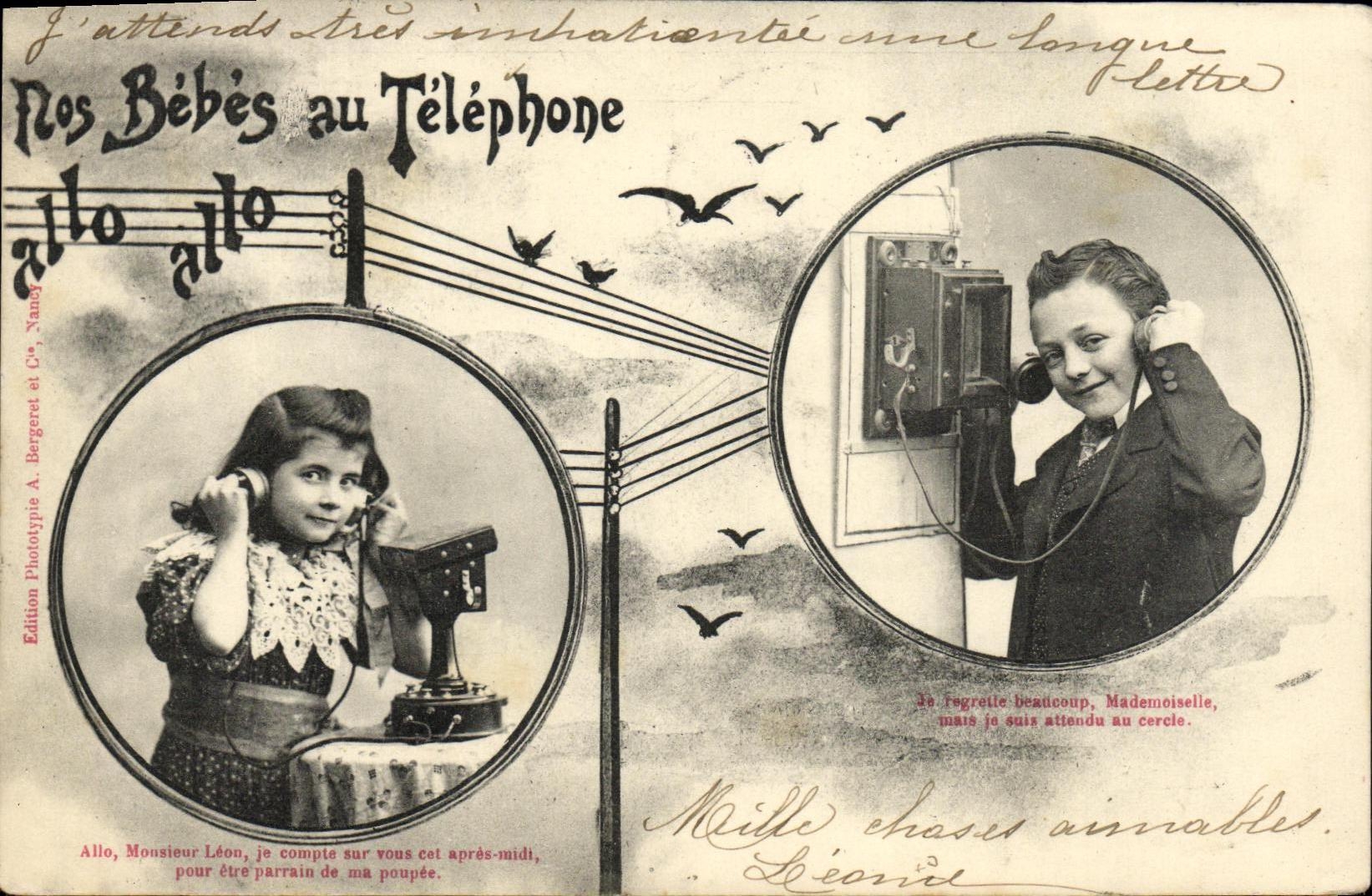 CPA Fantaisie Enfants Nos bebes au telephone 