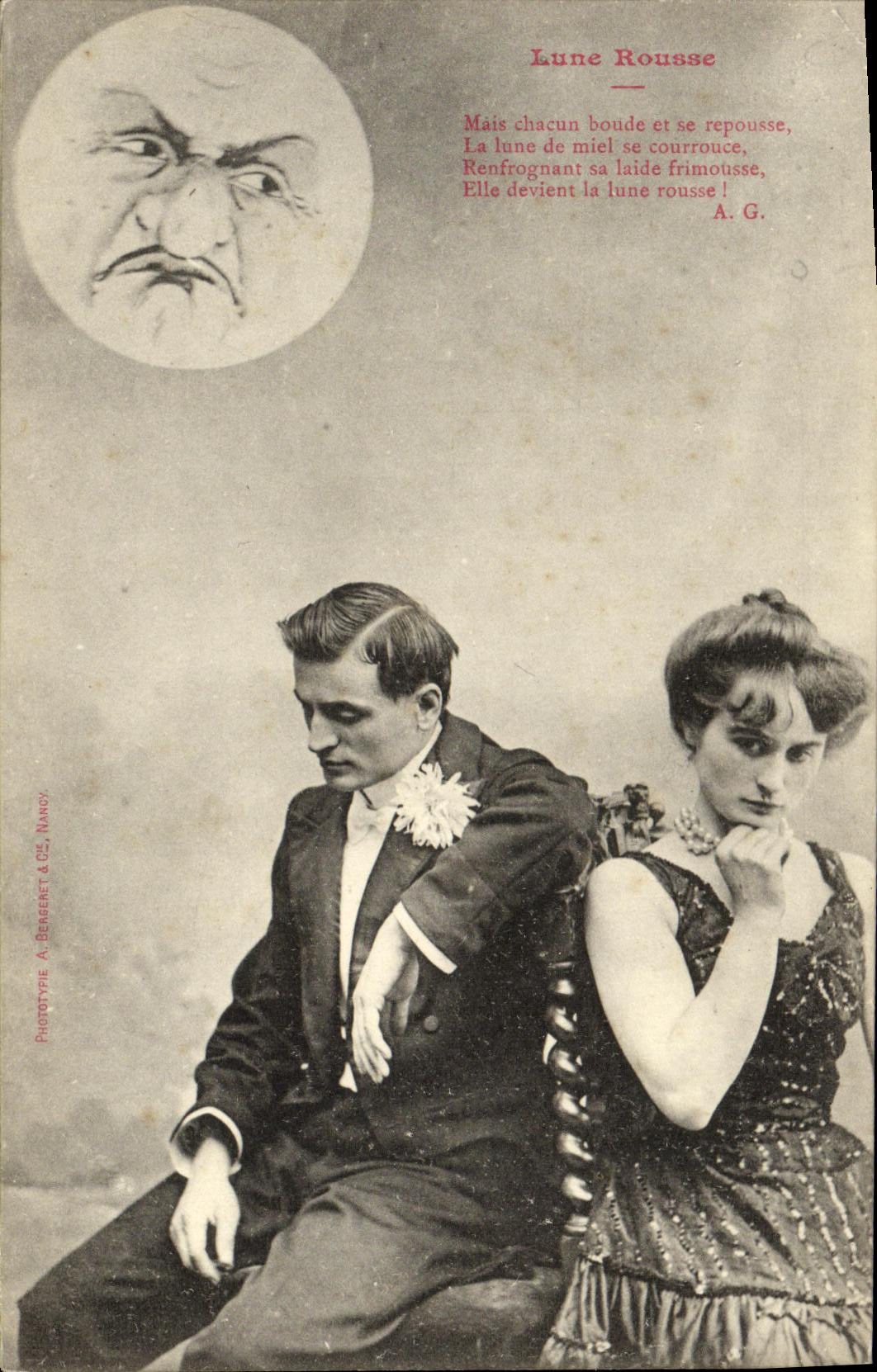 CPA Fantaisie Femme Lune rousse