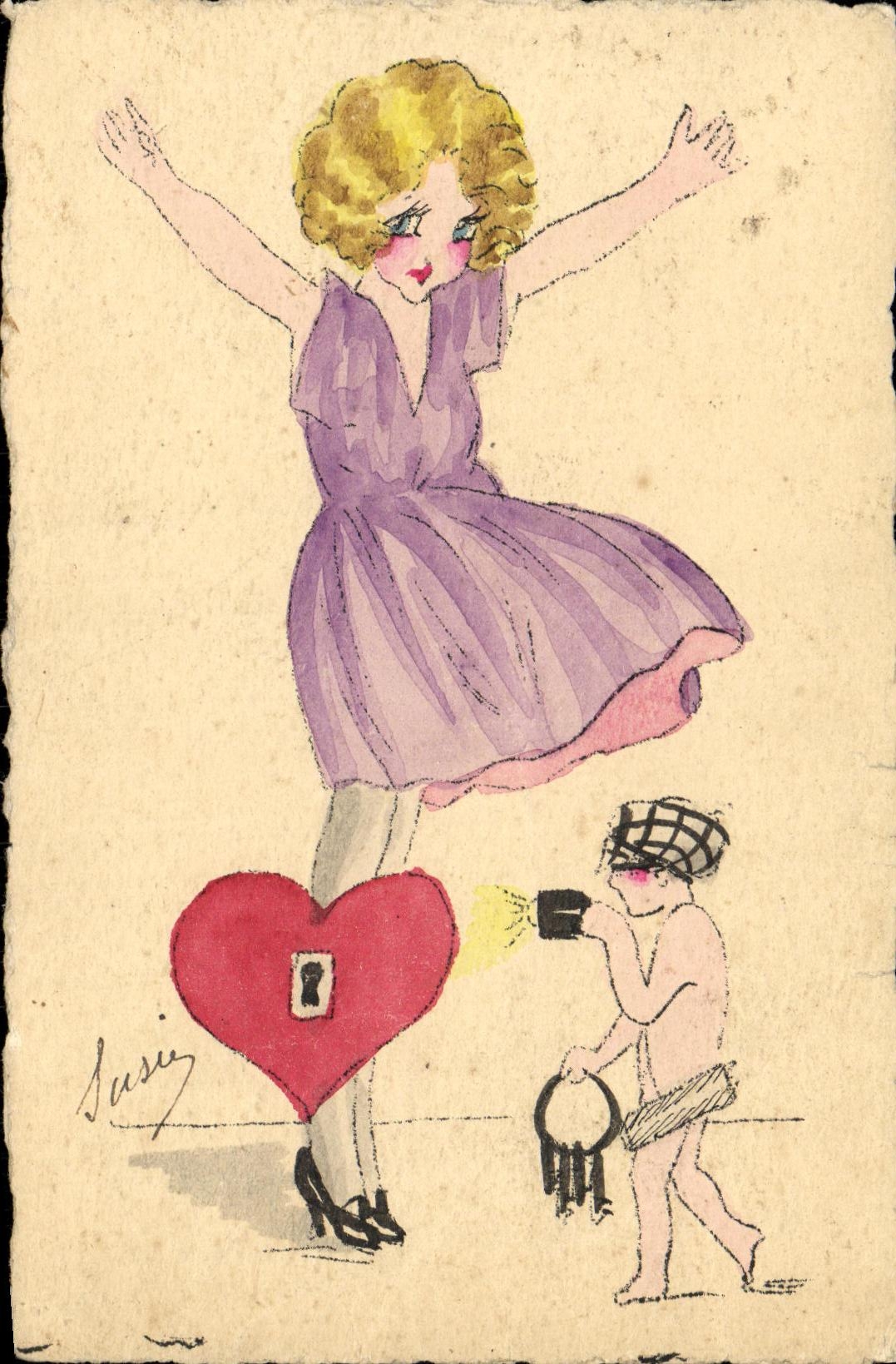 VINTAGE POSTCARD Fantasy Woman Heart Child