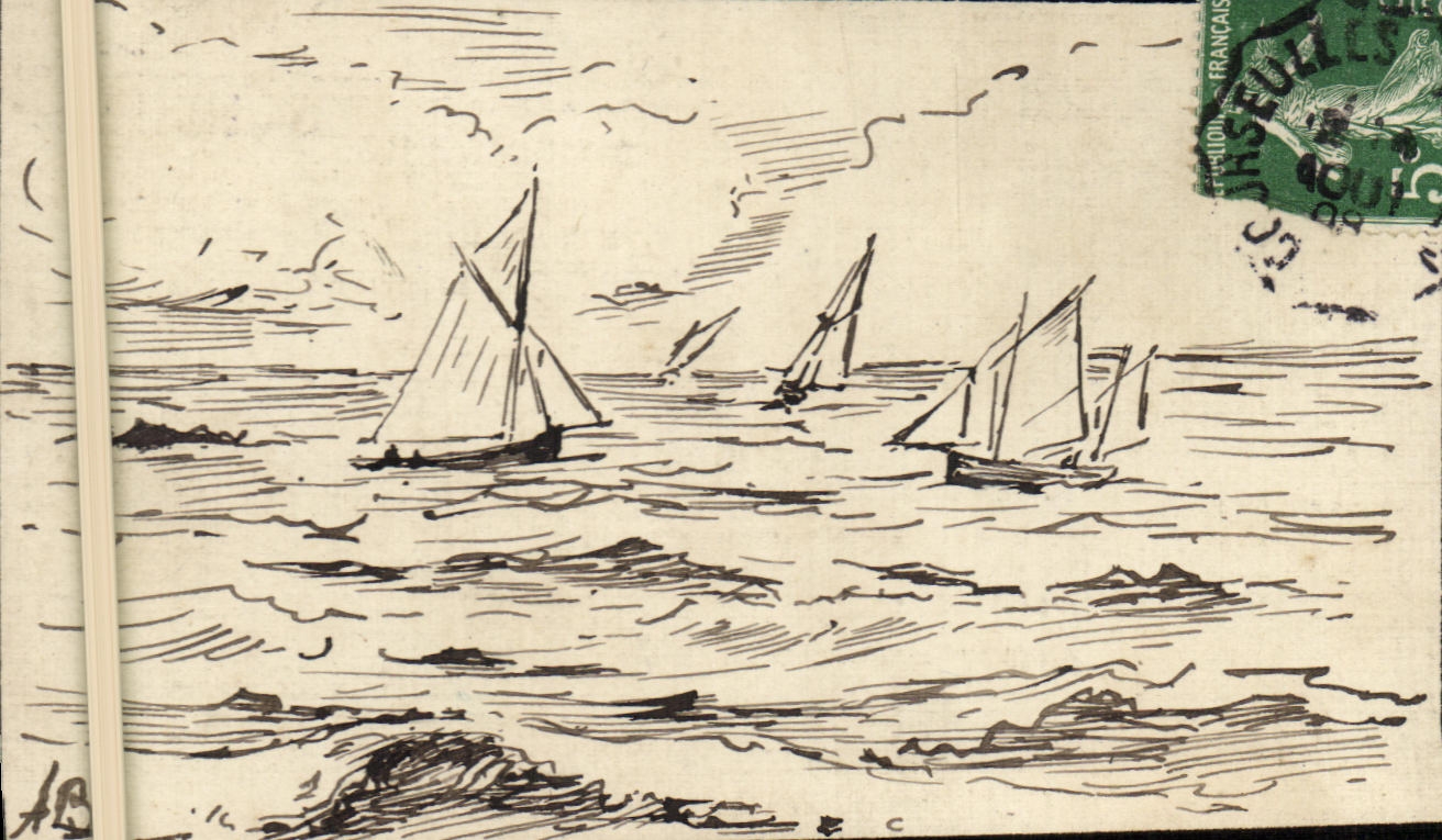CPA Fantaisie Bateaux dessinee a la main