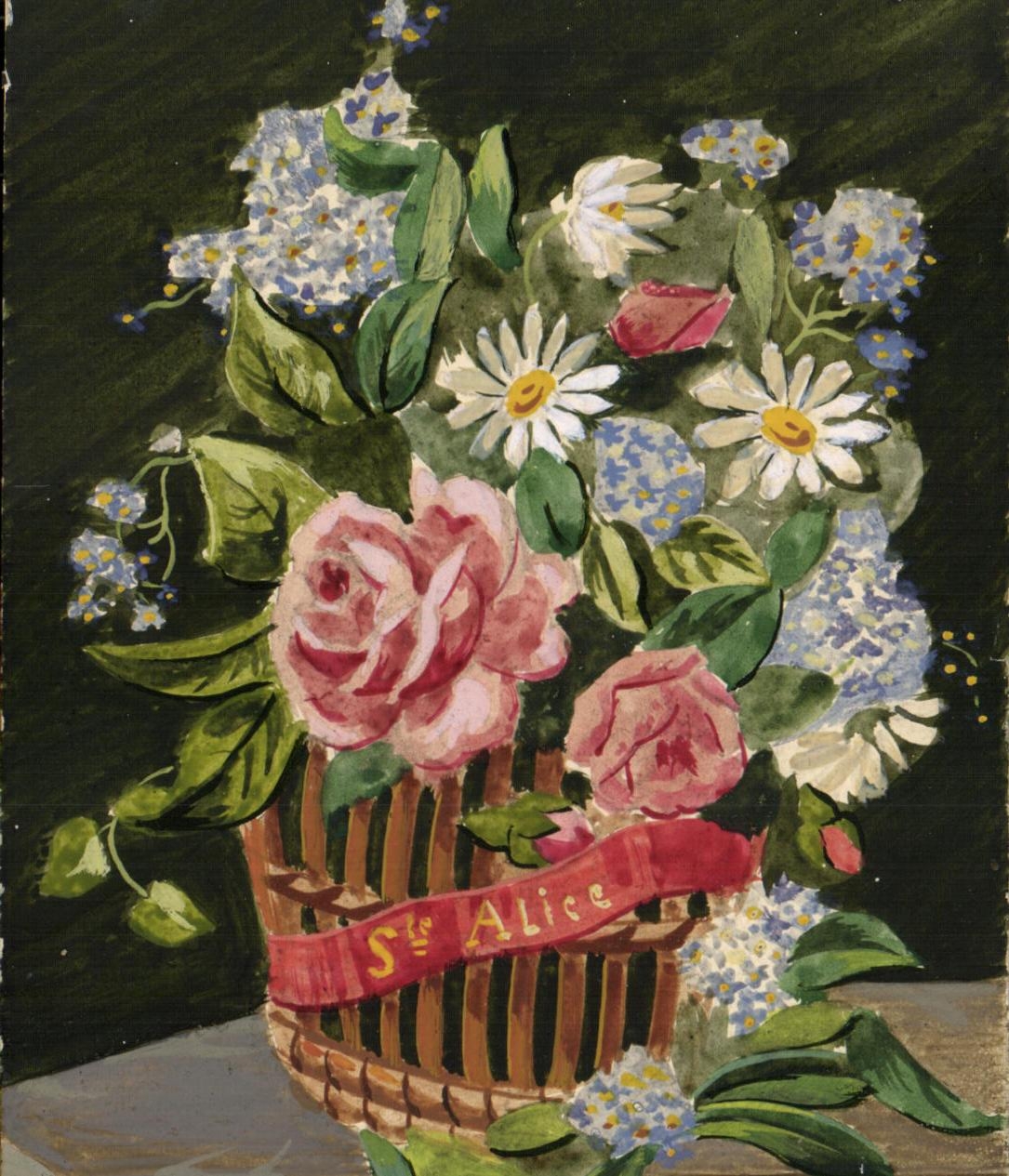 VINTAGE POSTCARD Fantasy Flowers original gouache co  Alice