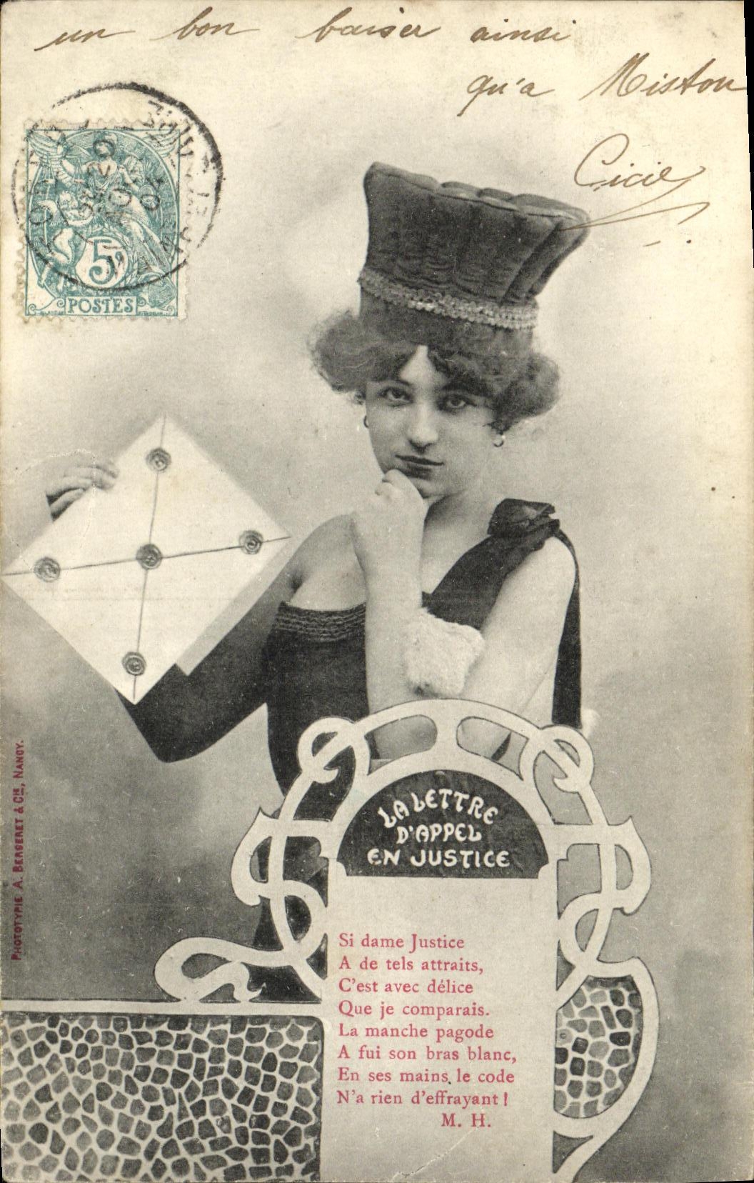 VINTAGE POSTCARD Fantasy the letter D call in justice Law