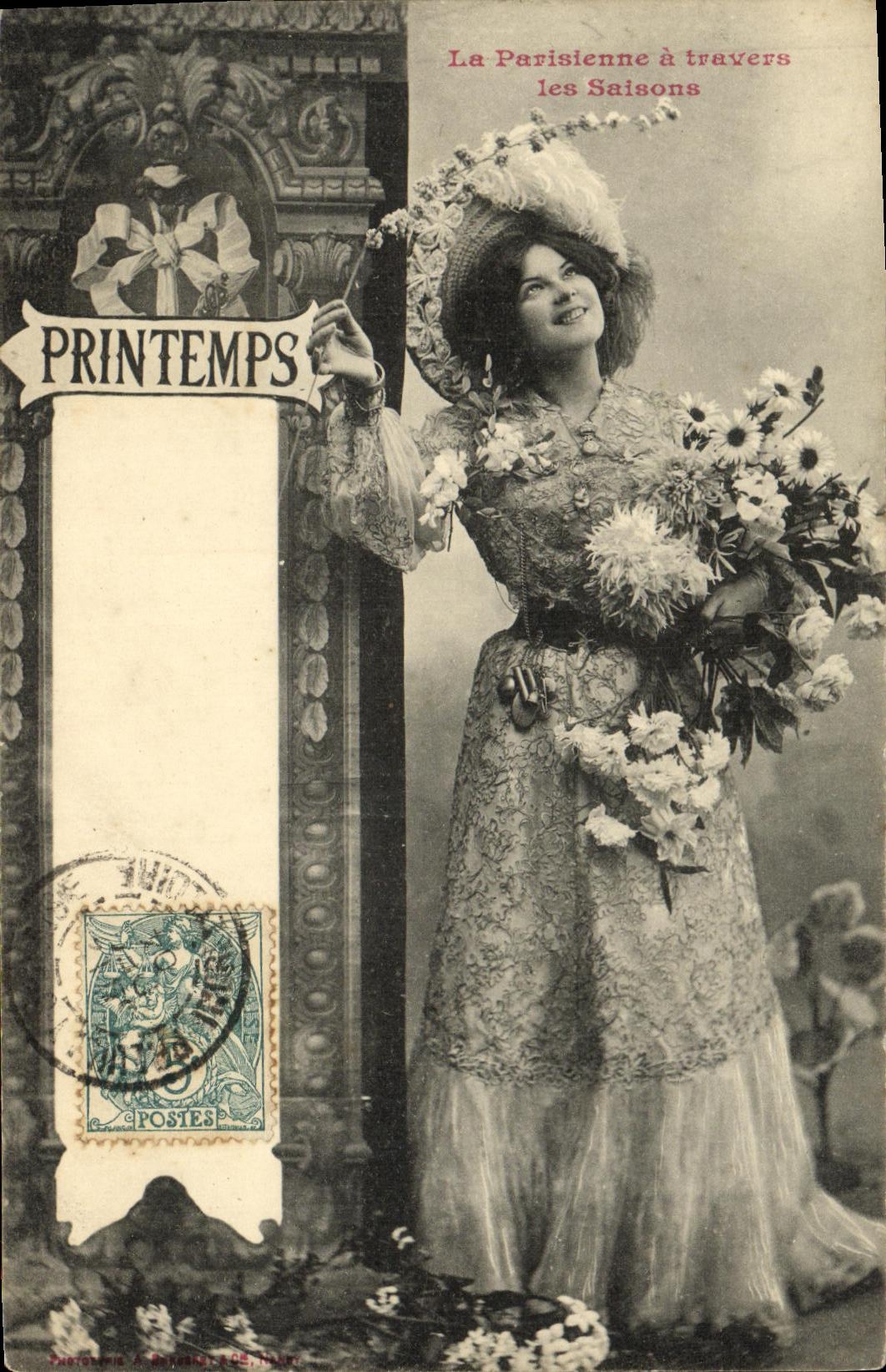 CPA Fantaisie Femme La parisienne a travers les salons Printemps 