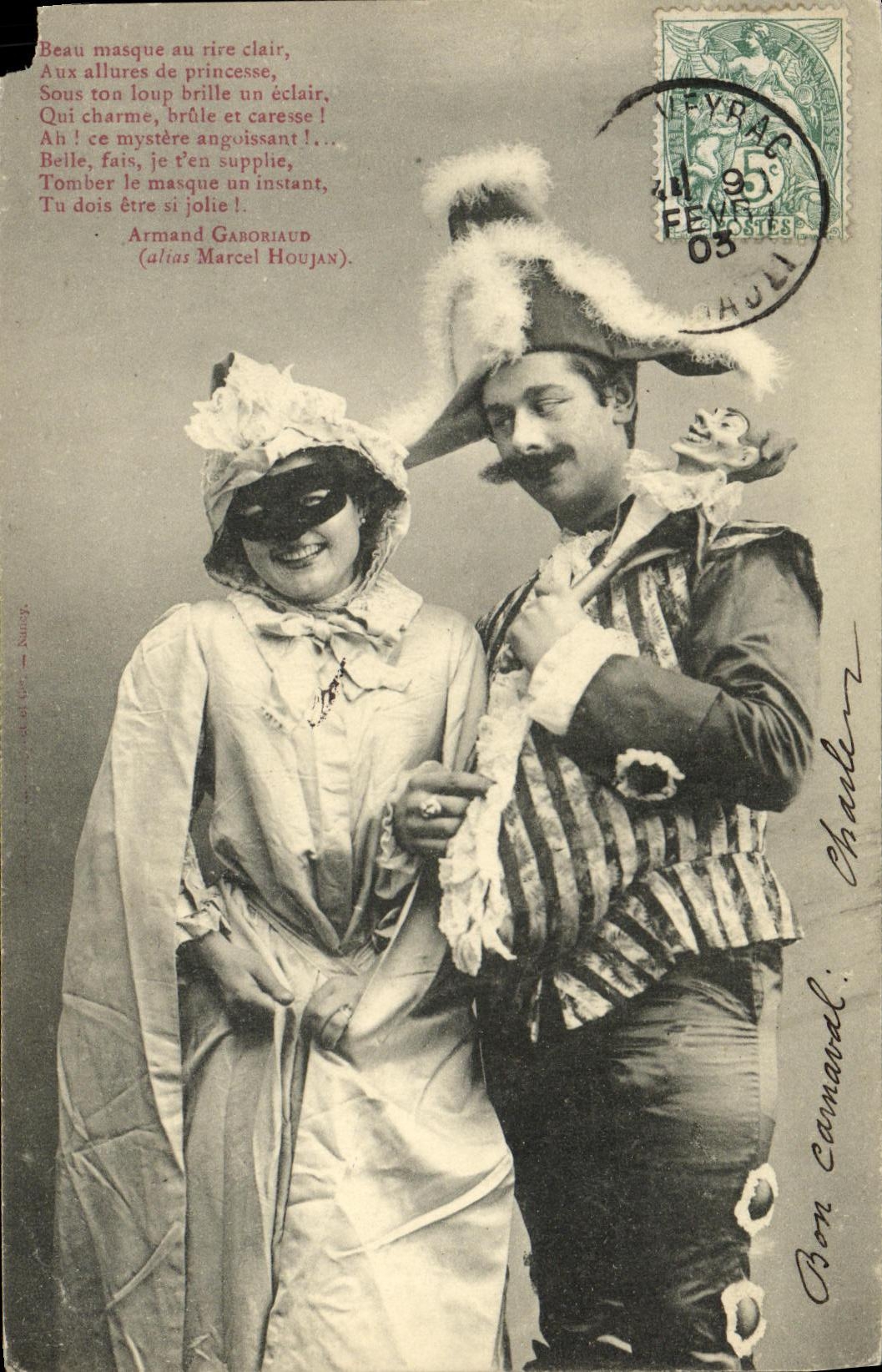 VINTAGE POSTCARD Fantaisie Woman Masks costume