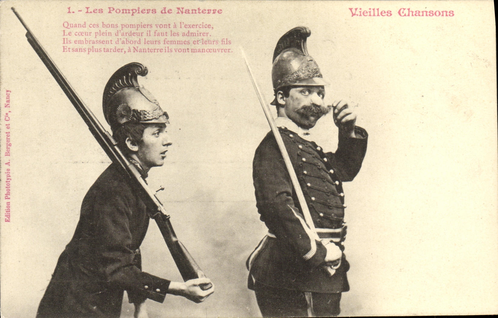 Los bomberos de la fantasia de la POSTAL de la VENDIMIA del folklore de las canciones de las mujeres mayores de Nanterre negocian humor de los zapadores