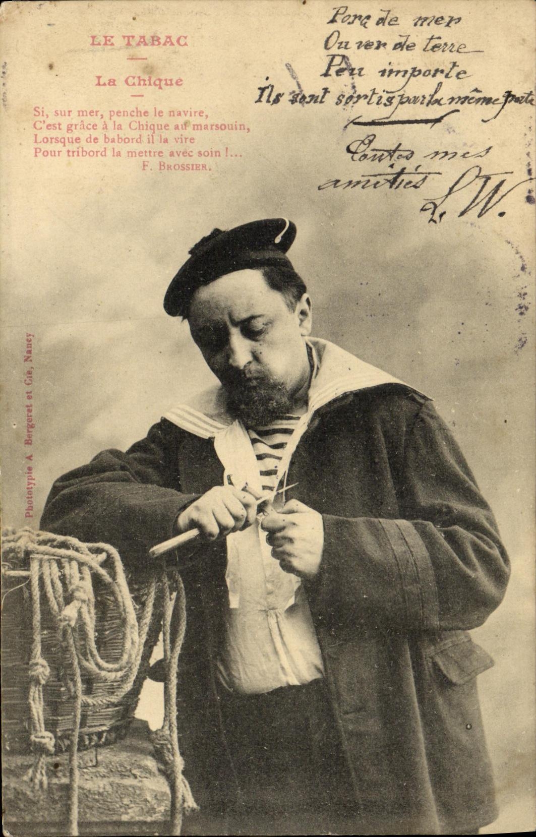 VINTAGE POSTCARD Fantasy tobacco the chiqe Marine Man