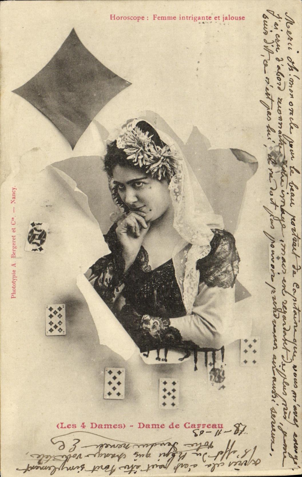 VINTAGE POSTCARD Fantaisie Woman Horoscope the 4 ladies Rams square