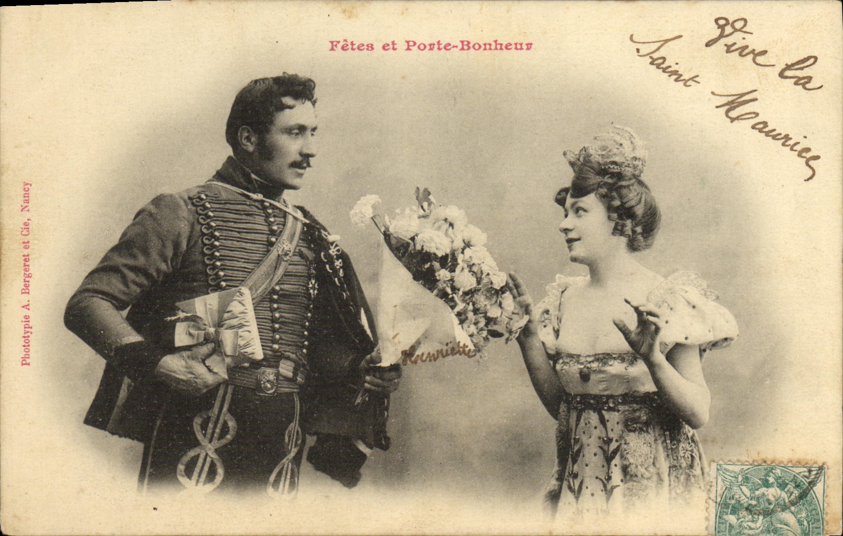 VINTAGE POSTCARD Fantasy Festivals and carries happiness Cavalier militaria