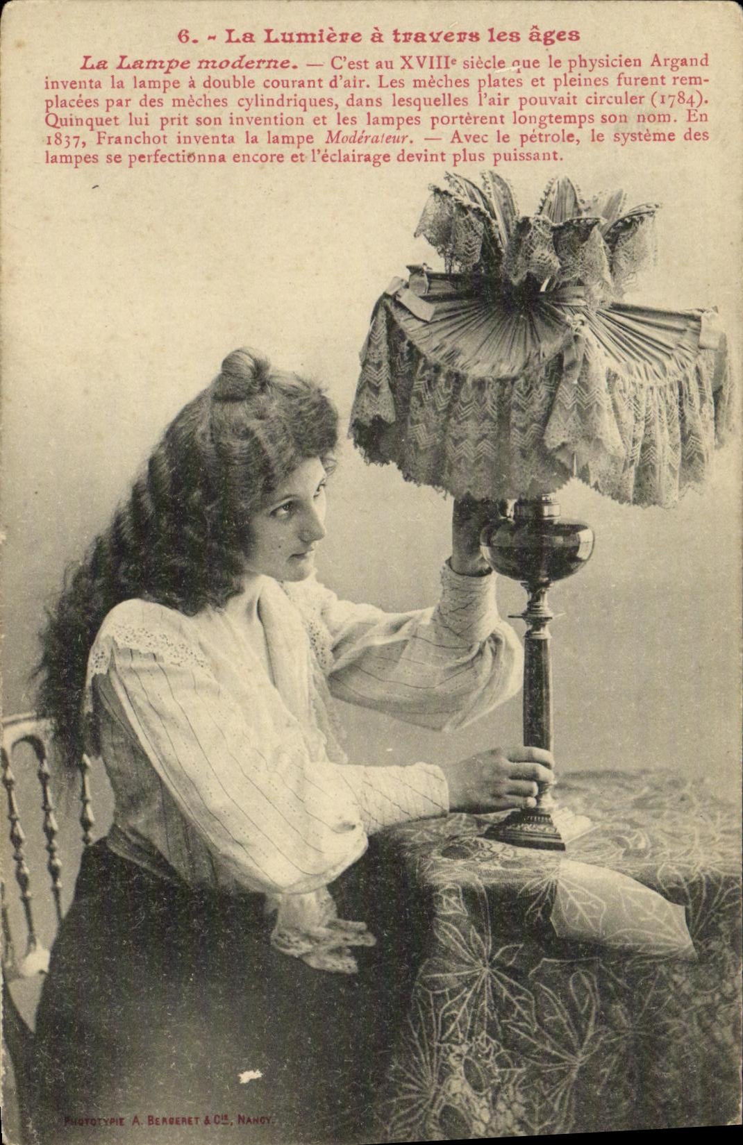 CPA Fantaisie Femme La lumiere a travers les ages La lampe moderne 