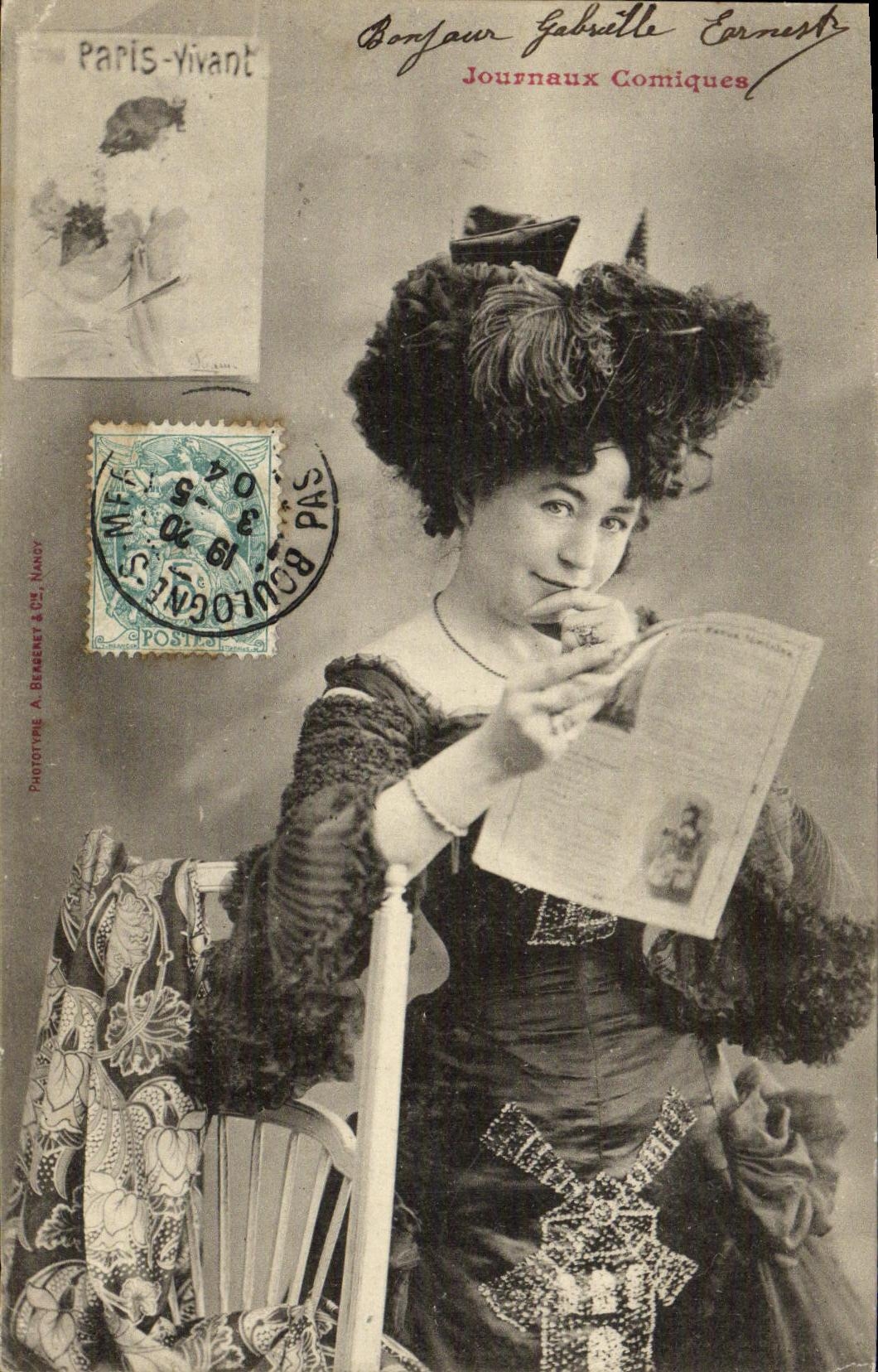 VINTAGE POSTCARD Fantasy Woman comic Newspapers Alive Paris