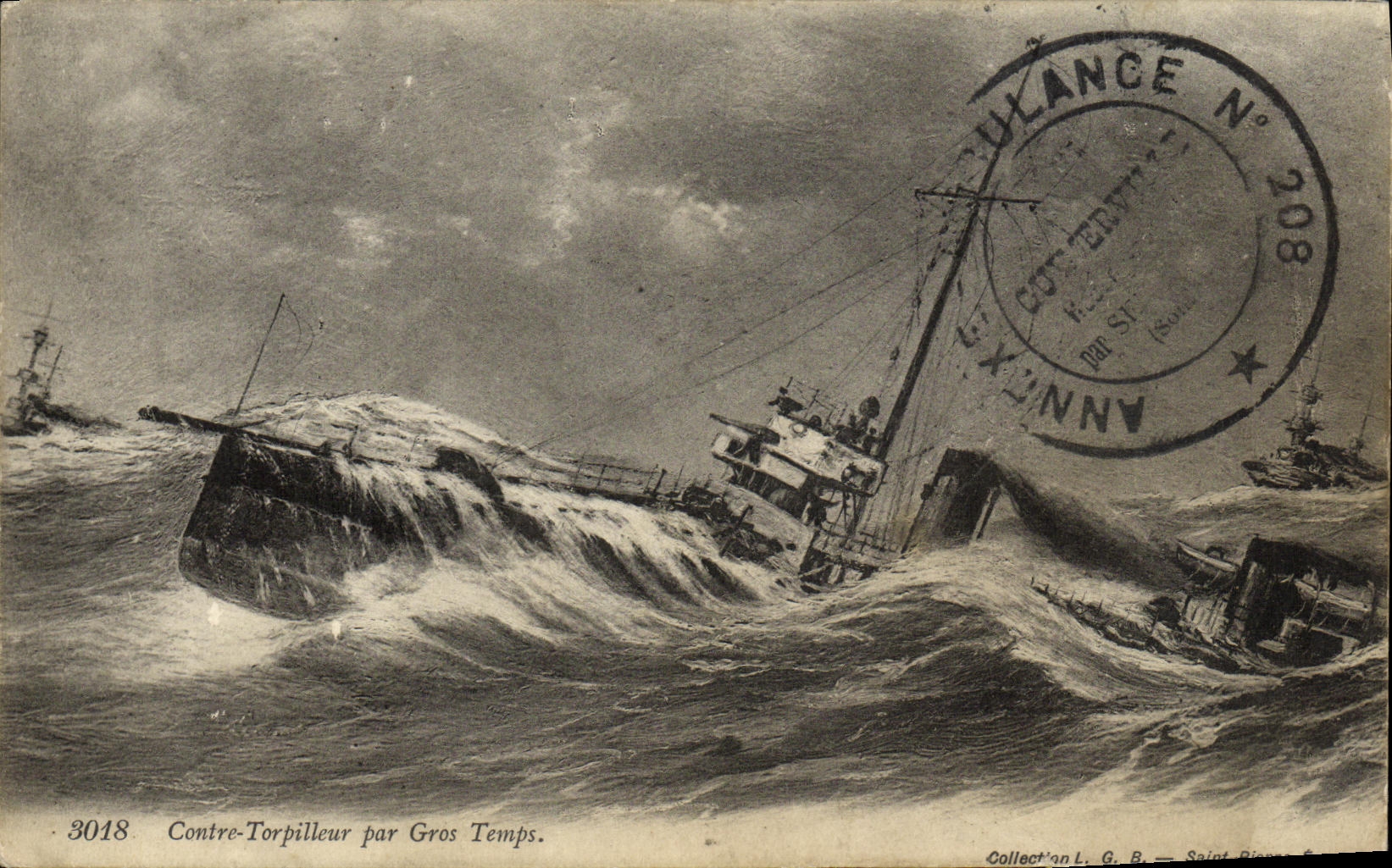 VINTAGE POSTCARD Boat Against destroyer by heavy weather