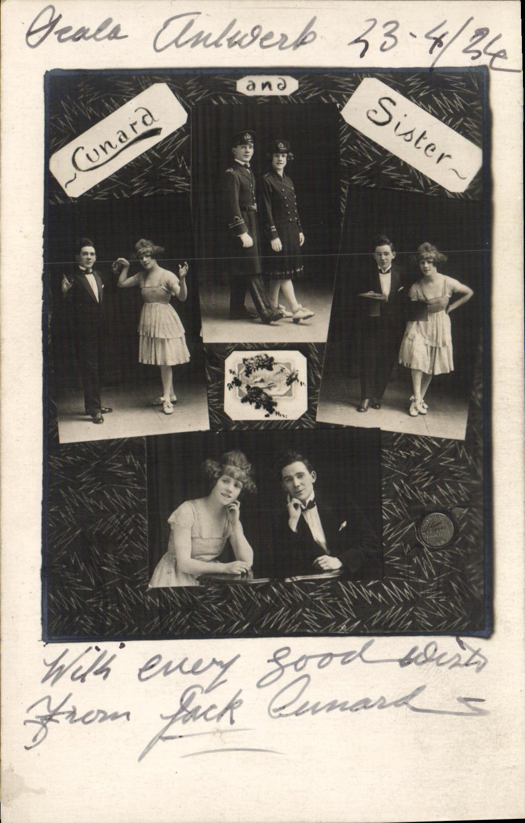 La fantasia Cunard de la POSTAL de la VENDIMIA y el espectaculo de la hermana dan una dedicatoria Cunard 1934