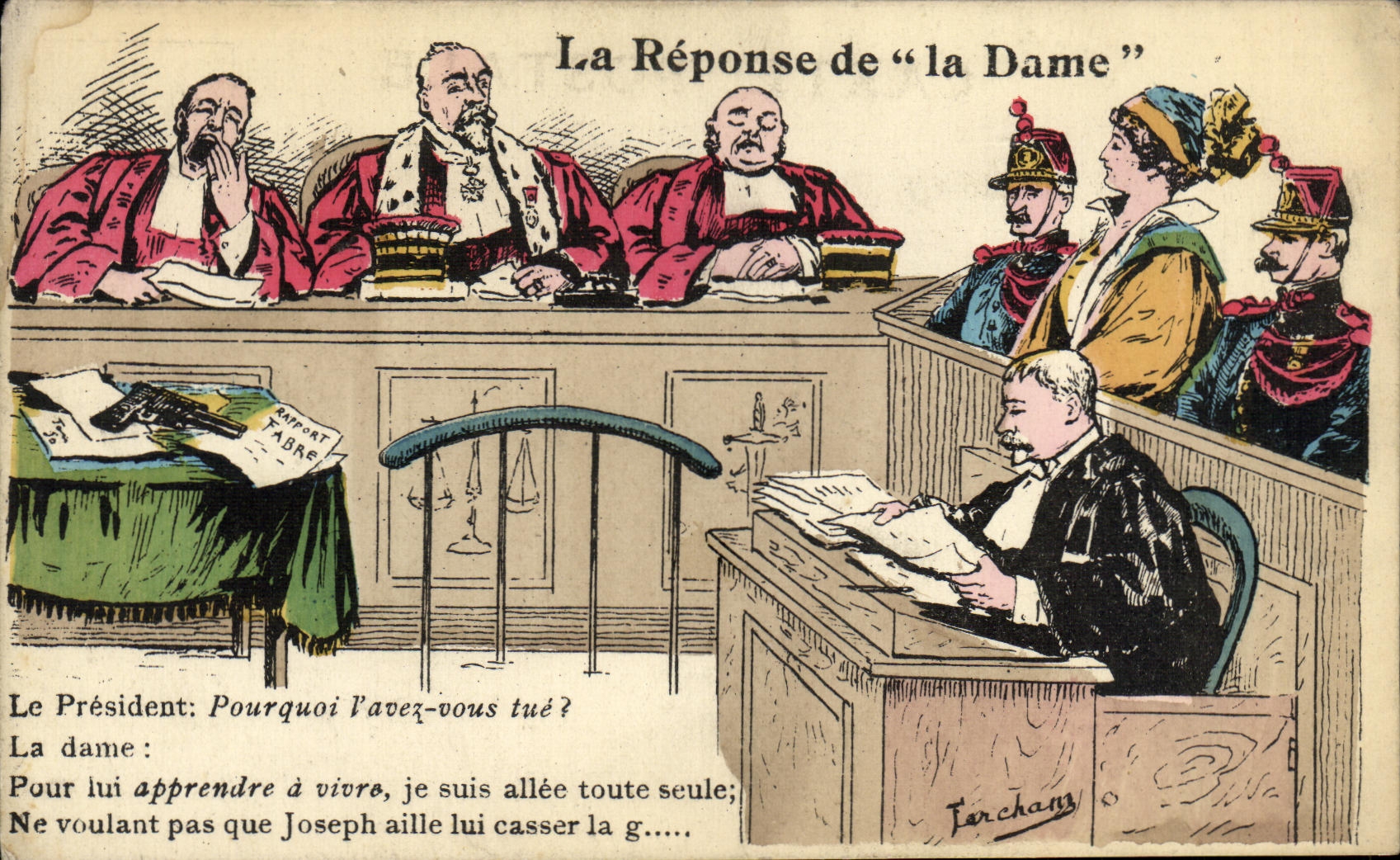 VINTAGE POSTCARD Fantasy the answer of the lady Court of justice Fabre Report/ratio