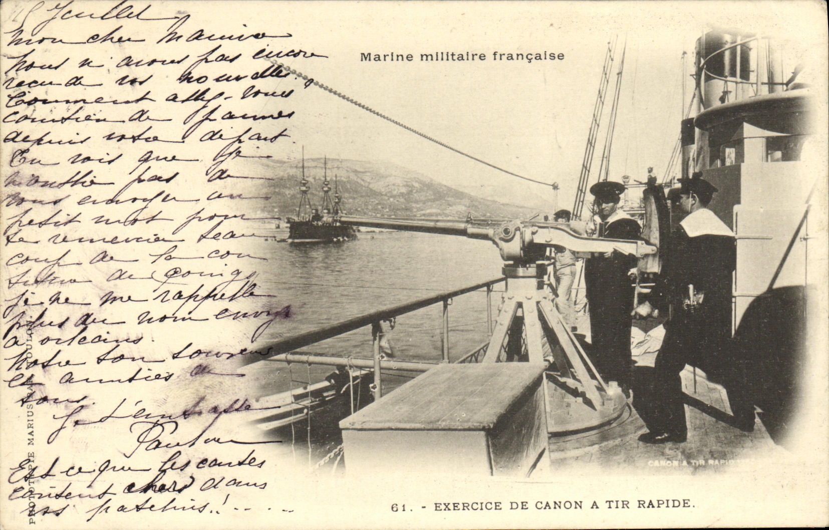 VINTAGE POSTCARD Exercice of gun has shooting fast Bateau