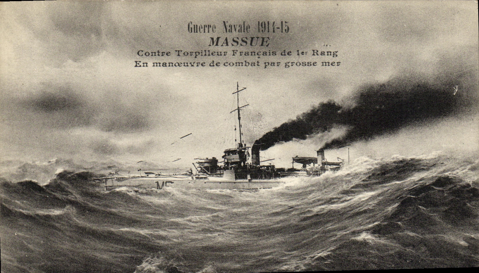 VINTAGE POSTCARD Boat Bludgeon Against French destroyer of 1st rank