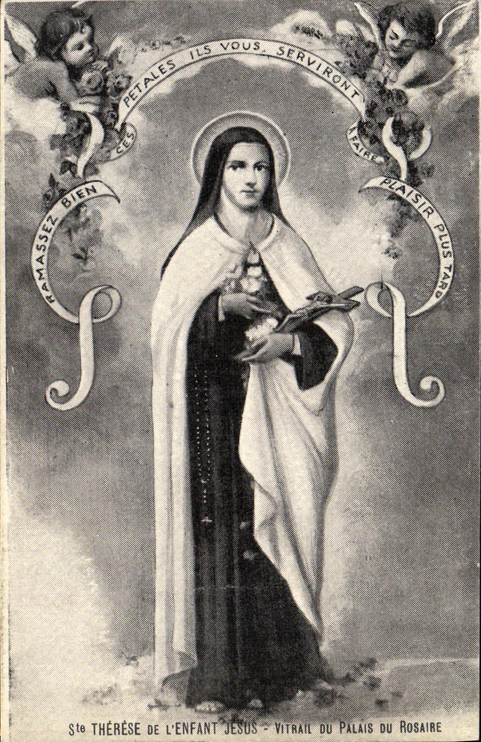 VINTAGE POSTCARD co Therese of L child Jesus stained glass of the palate of the rosary Angels