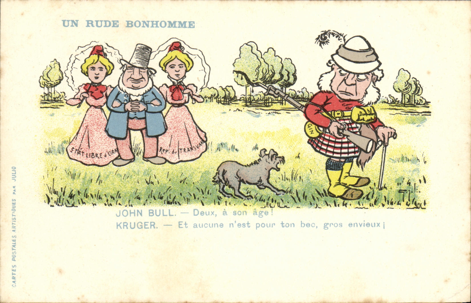 VINTAGE POSTCARD Fantaisie a hard catch Drives out Hunter Dog