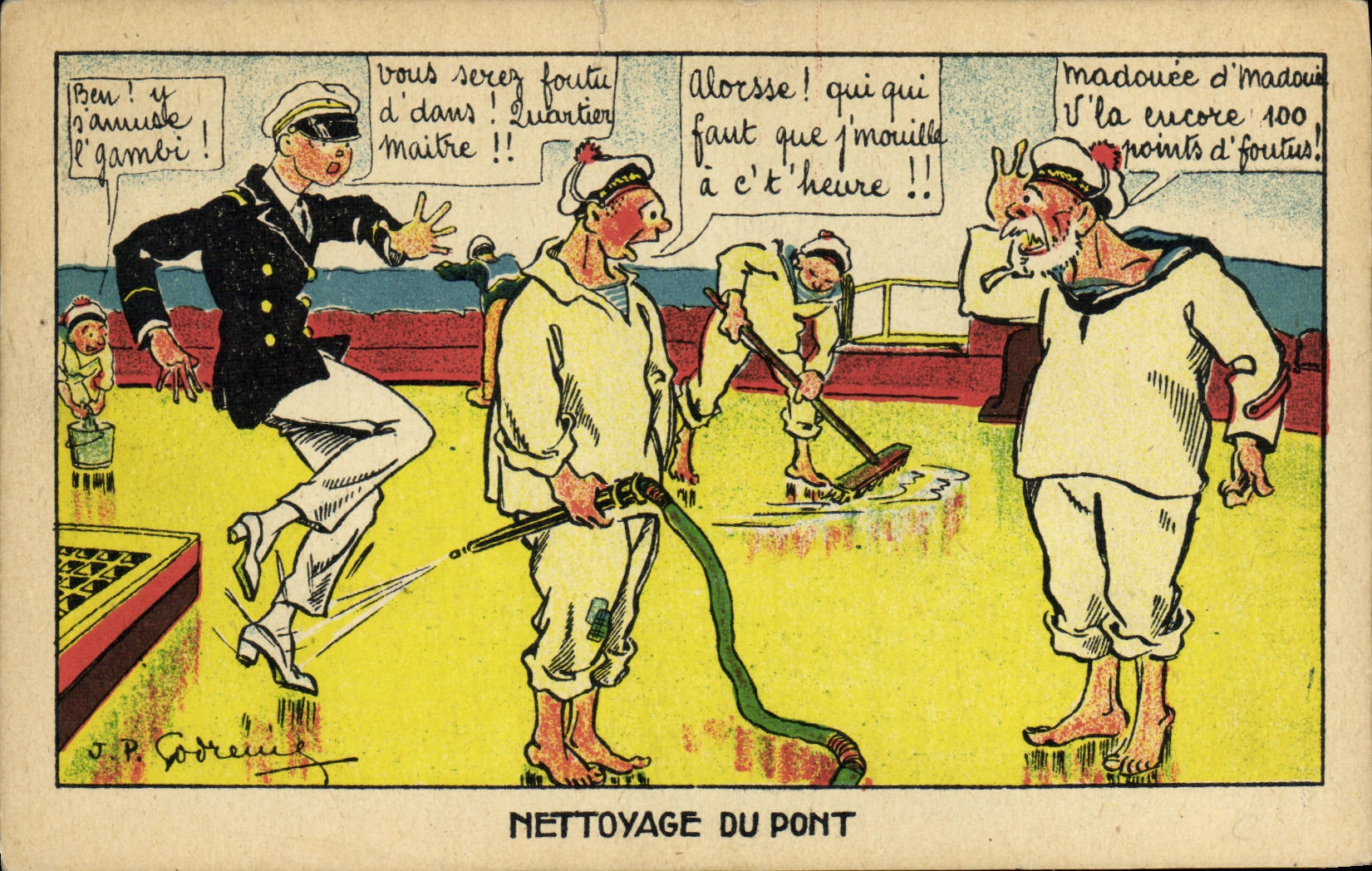 CPA Militaria Humour Nettoyage du pont Marins