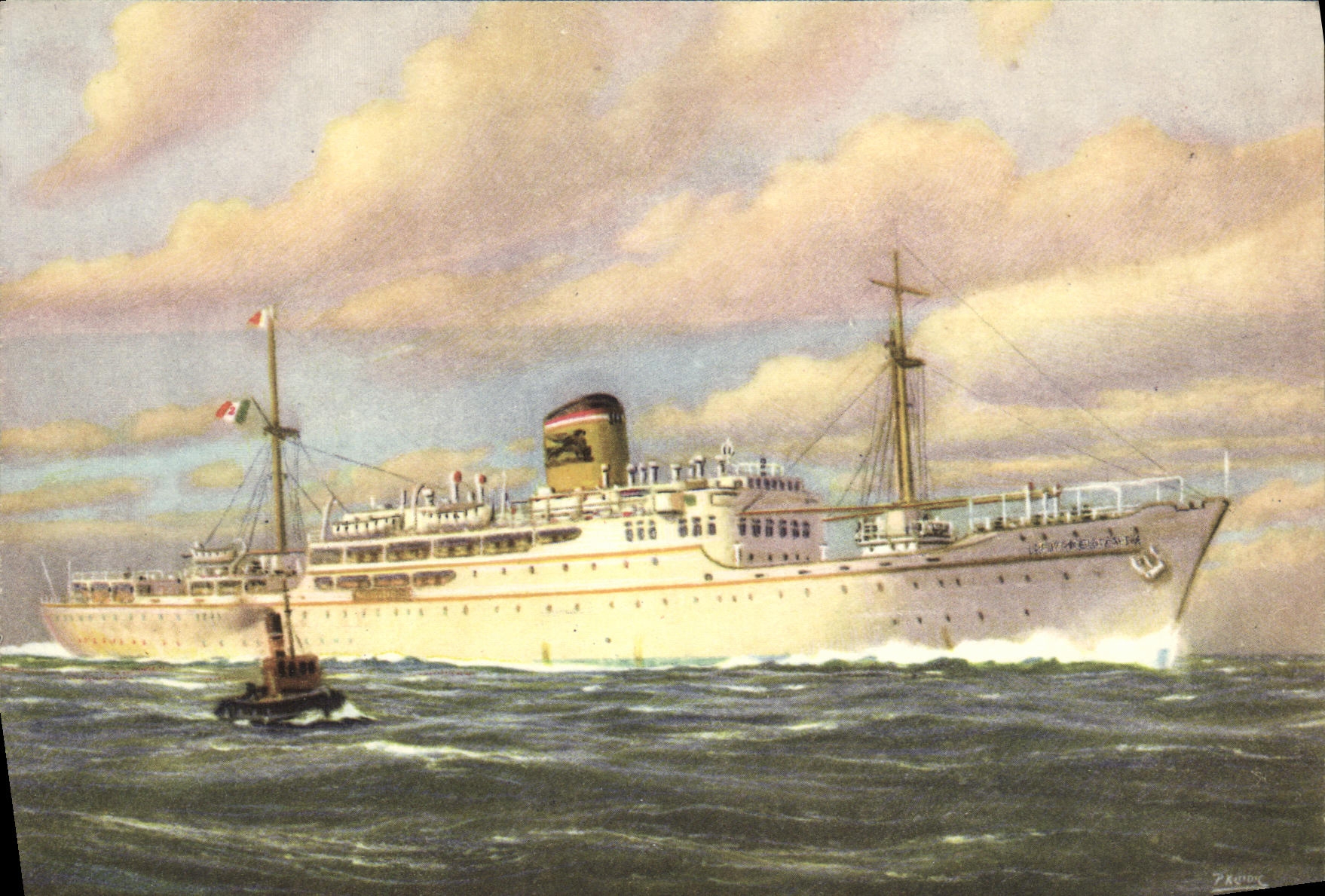 VINTAGE POSTCARD Adriatica Steamers Enotria Messapia Steamer