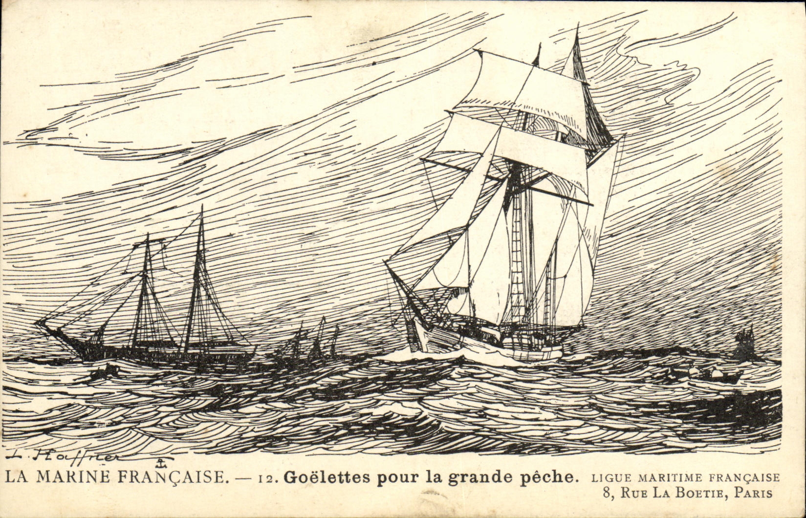 VINTAGE POSTCARD the French navy Goelettes for large the sin