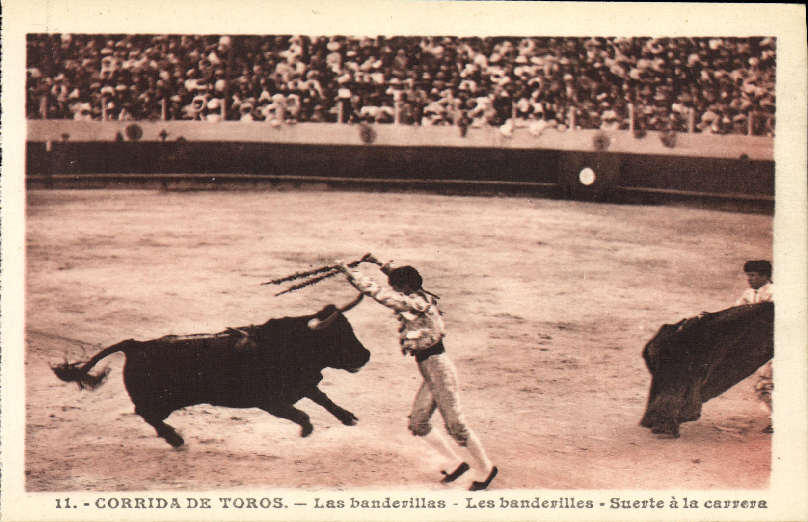 Deporte Espana Corrida Toro Taureau de la POSTAL de la VENDIMIA que los banderillas de Suerte con voluntad ajustan