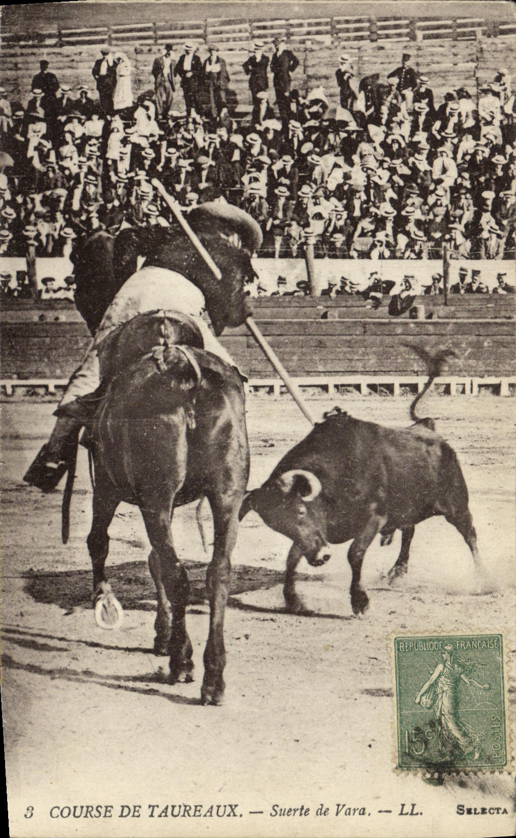Corrida Toro Bull SSuerte de Vara de Espana del deporte de la POSTAL de la VENDIMIA