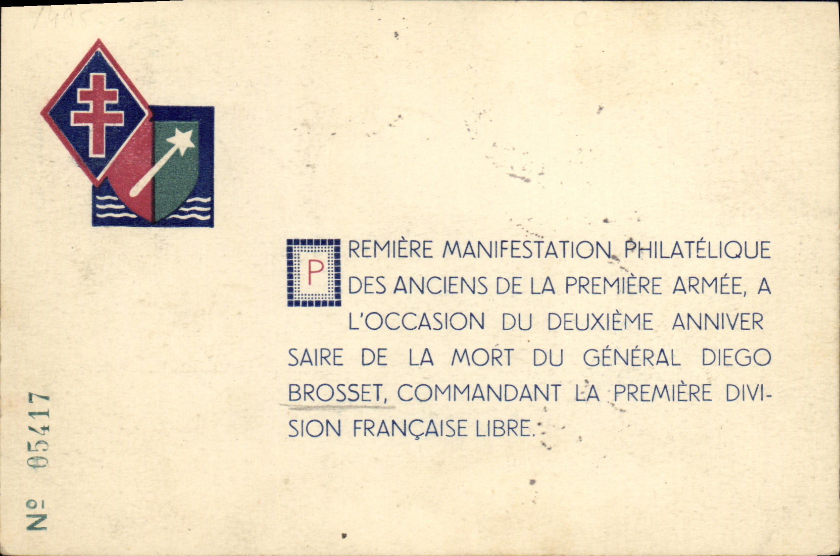 VINTAGE POSTCARD General Brosset philatelic Demonstration of old of the first army