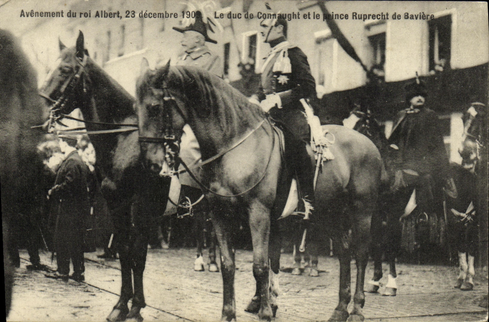 VINTAGE POSTCARD Advent of the king Albert December 23rd  1909 the duke of Connaught and prince Ruprecht de Bacviere