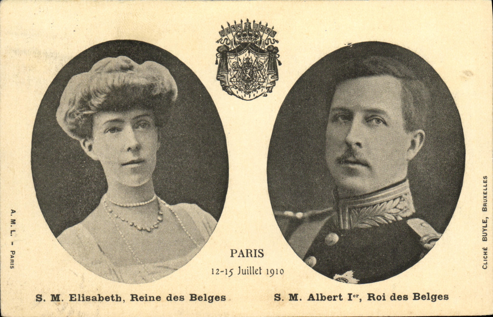 CPA Paris 12 15 juillet 1910 SM Elisabeth reine des belges SM ALbert 1er roi des Belges