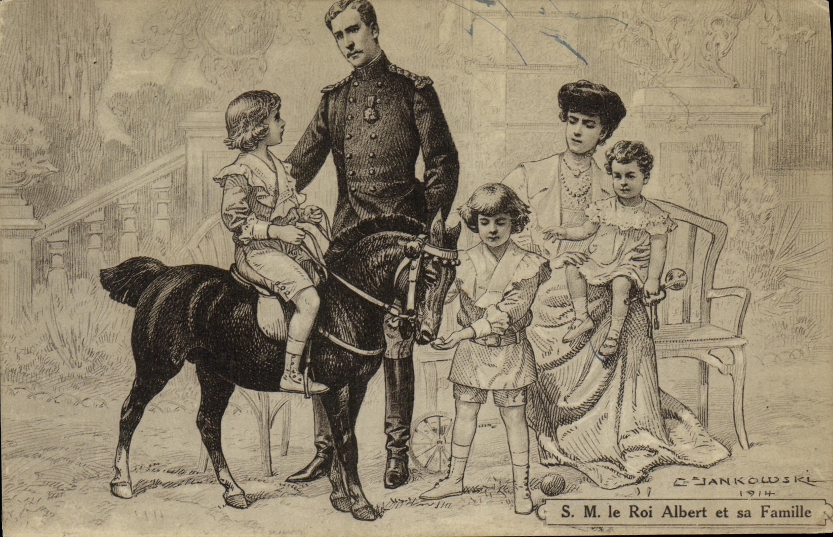 CPA SM le roi Albert et sa famille Poney Cheval 