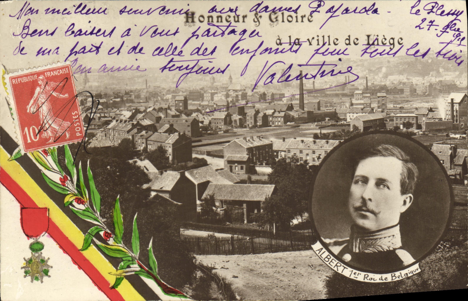 CPA Honneur et gloire a la ville de Liege Albert 1er Roi de Belgique