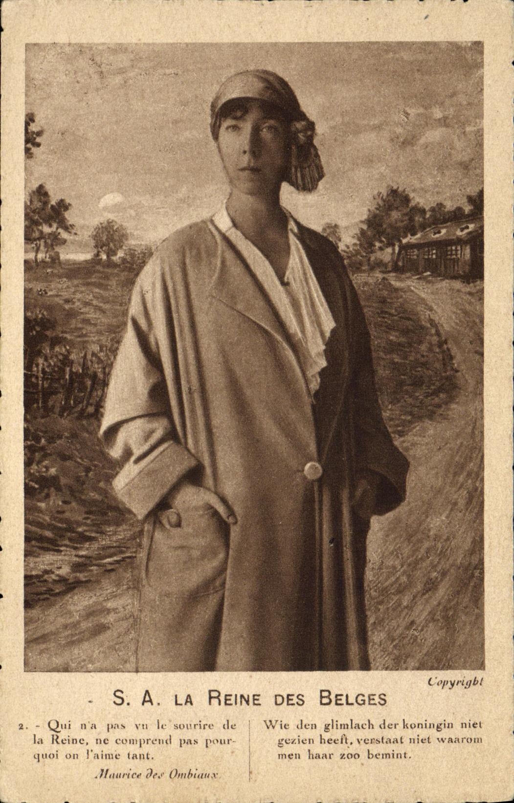 VINTAGE POSTCARD SA the queen of the Belgians