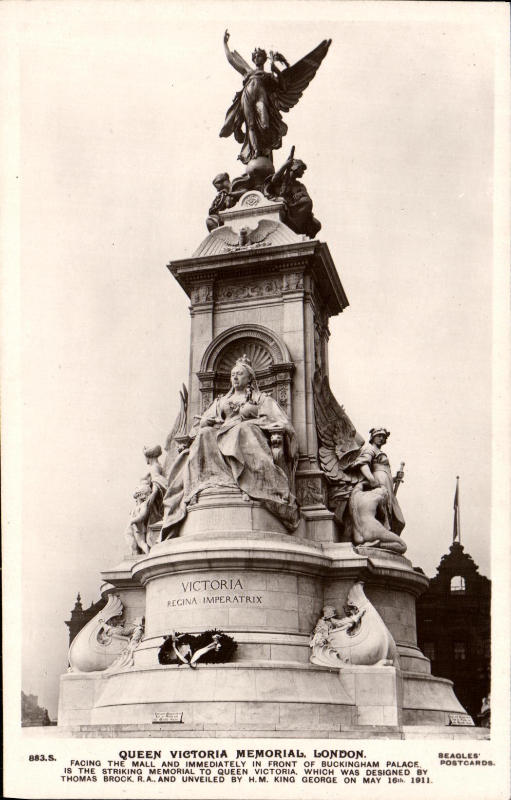 Monumento Londres de la reina Victoria de la POSTAL de la VENDIMIA
