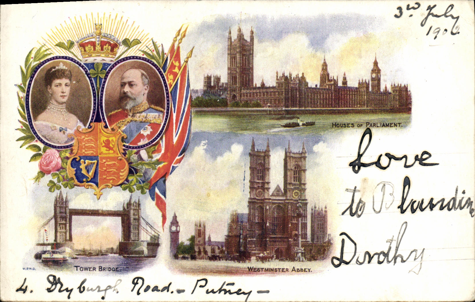 VINTAGE POSTCARD Edward VII Houses off Parliament Westminster Abbey Tower London bridge