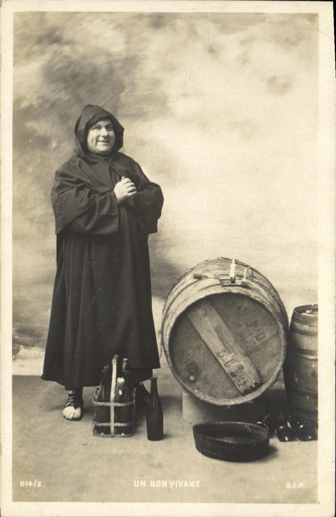 VINTAGE POSTCARD Fantasy Man a jovial fellow Priest Wine Alcohol