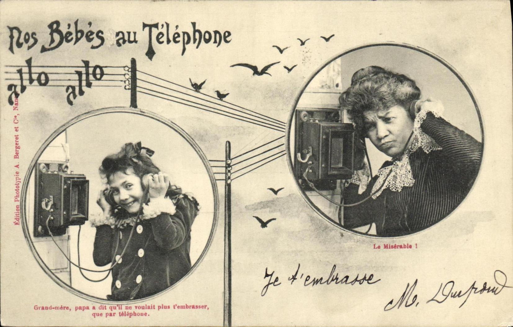 VINTAGE POSTCARD Fantasy Our babies on the telephone