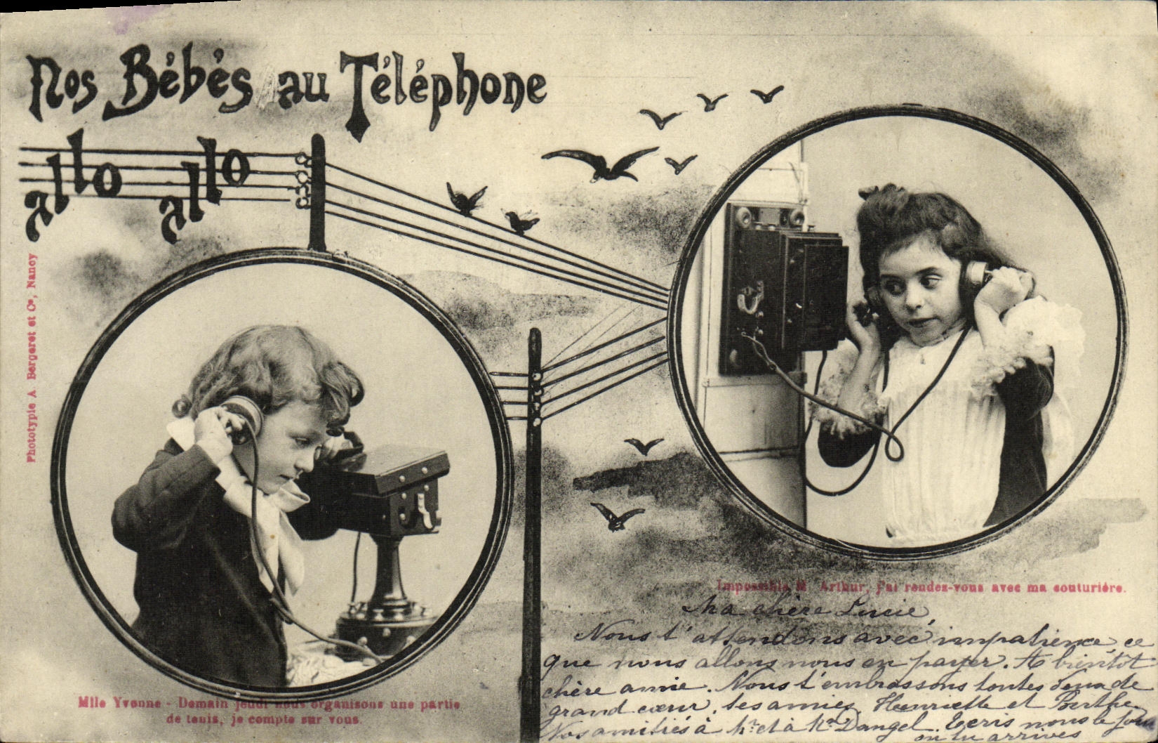 CPA Fantaisie Enfants Nos bebes au telephone