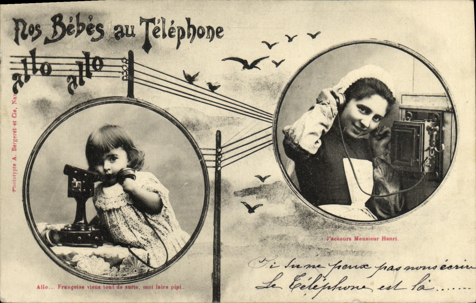 CPA Fantaisie Femme Nos bebes au telephone