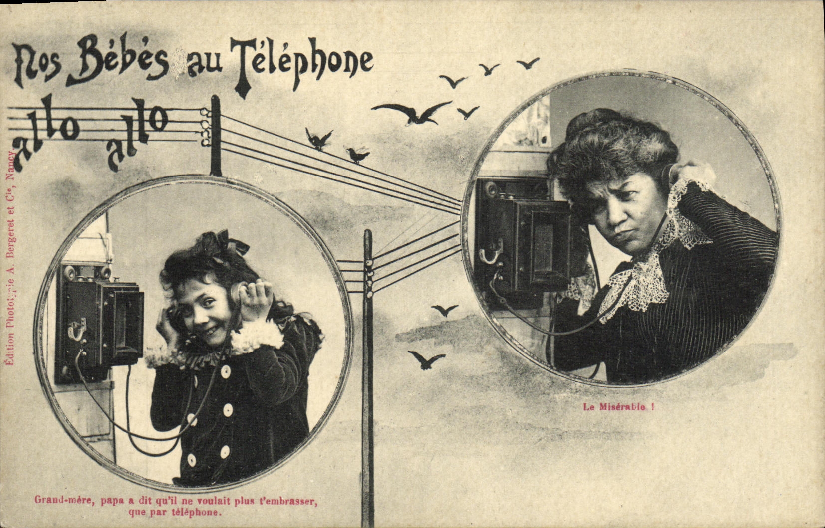 CPA Fantaisie Nos bebes au telephone