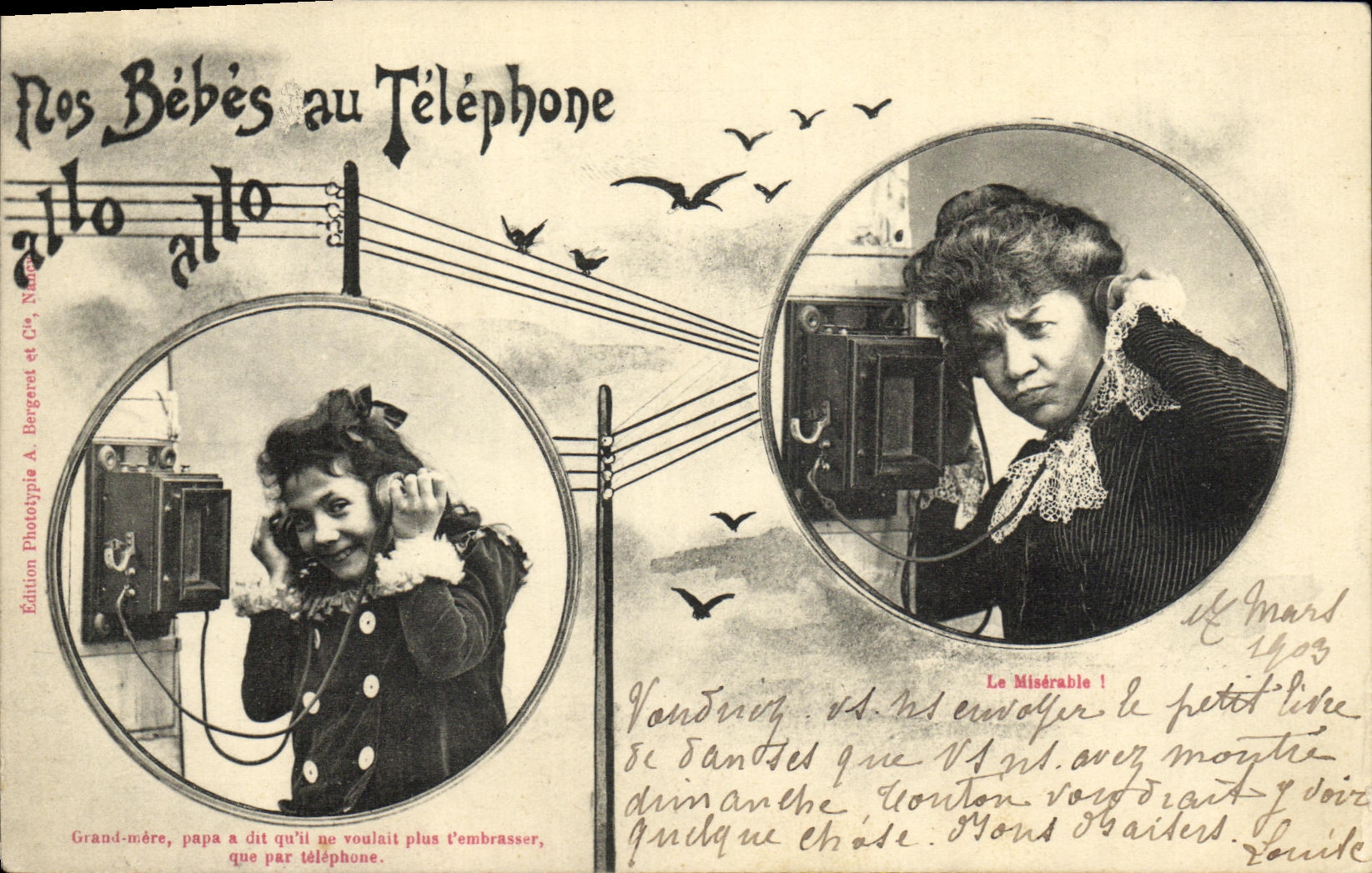 CPA Fantaisie Femme Nos bebes au telephone