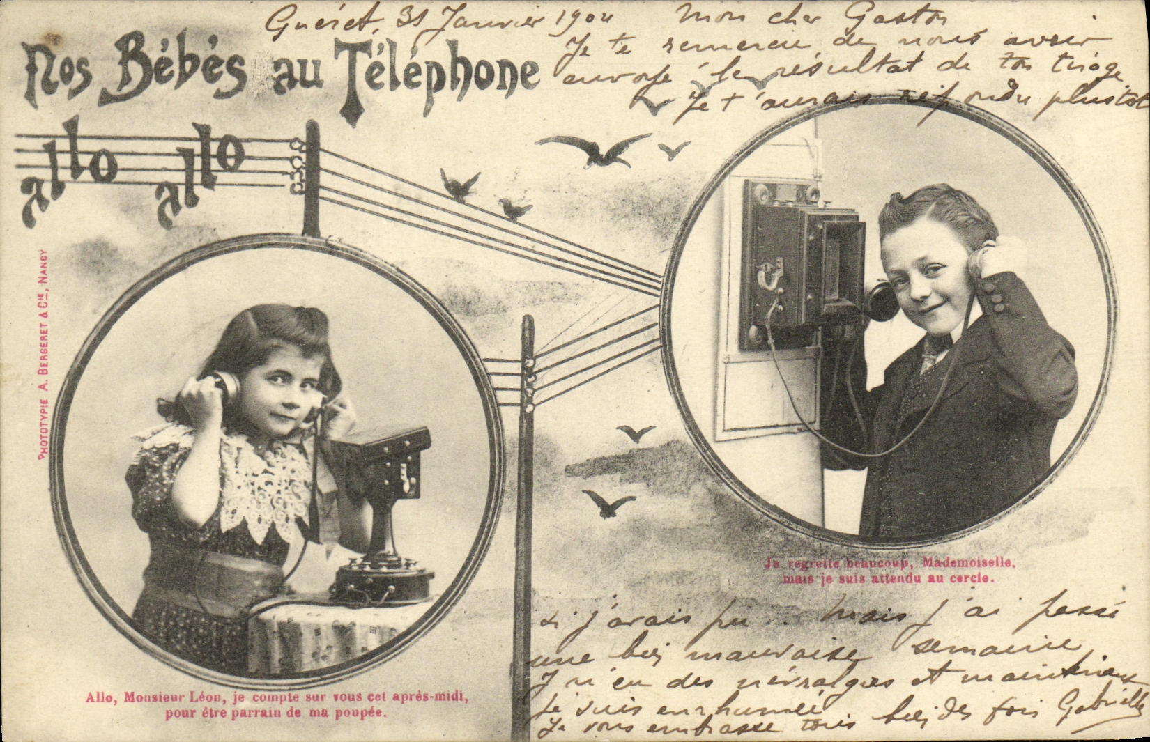 CPA Fantaisie Femme Nos bebes au telephone