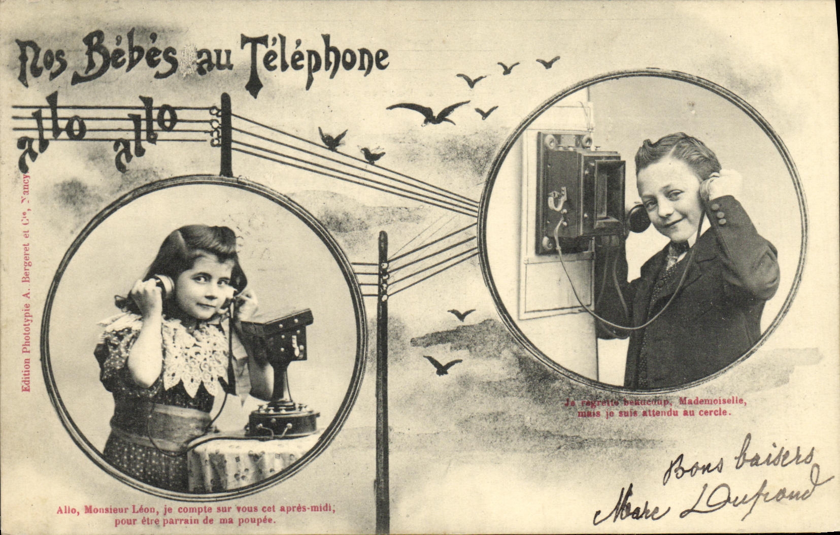 CPA Fantaisie Femme Nos bebes au telephone