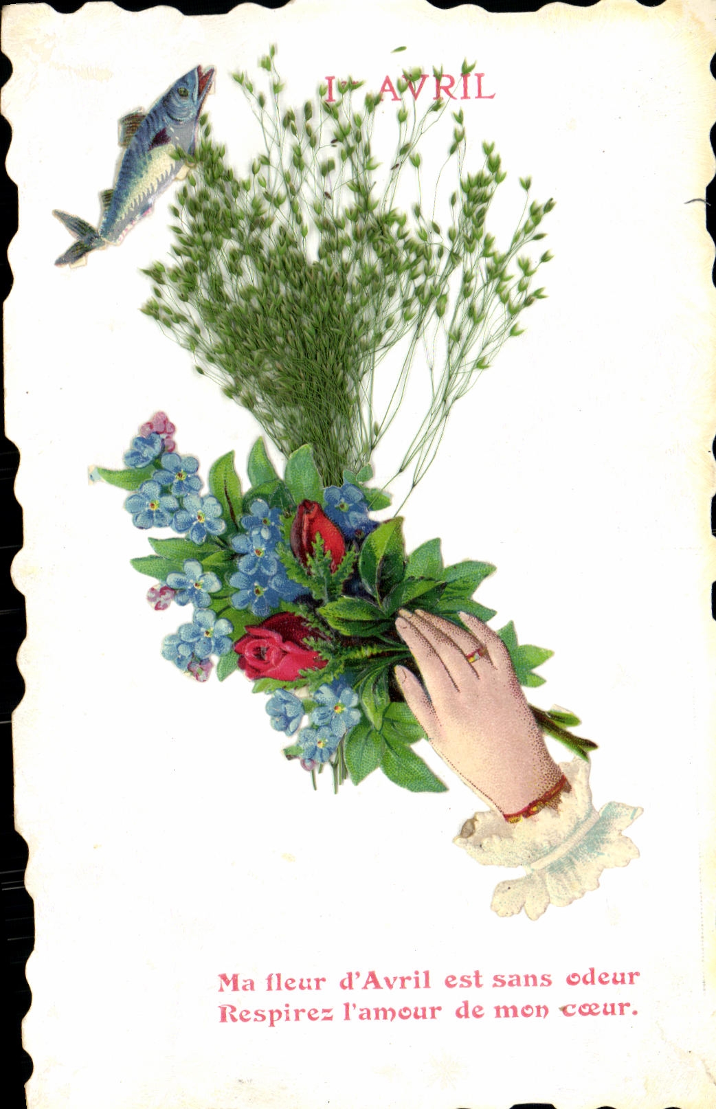 CPA Fantaisie Poisson Fleurs