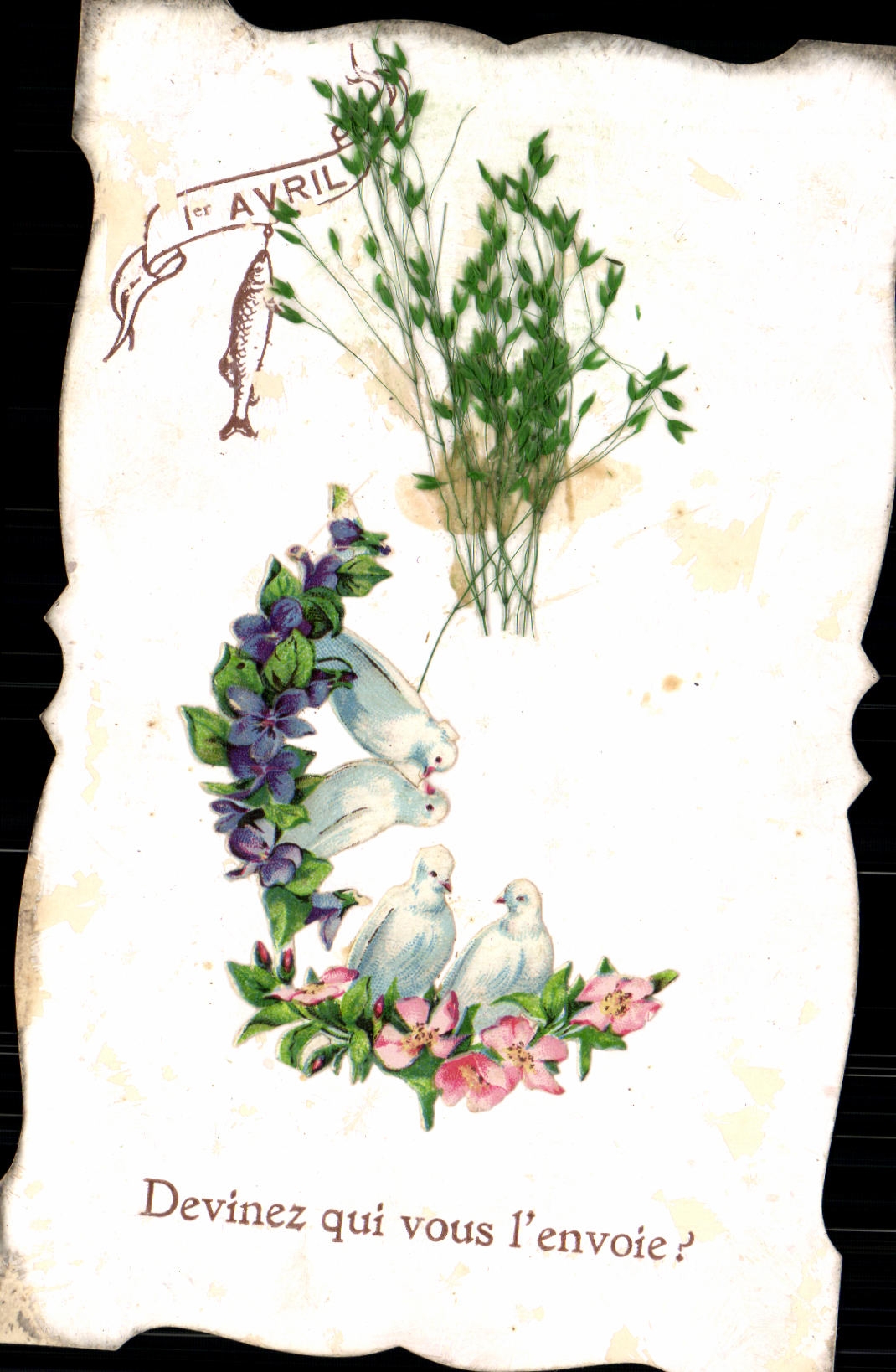 VINTAGE POSTCARD Fantasy Flowers April 1st Doves