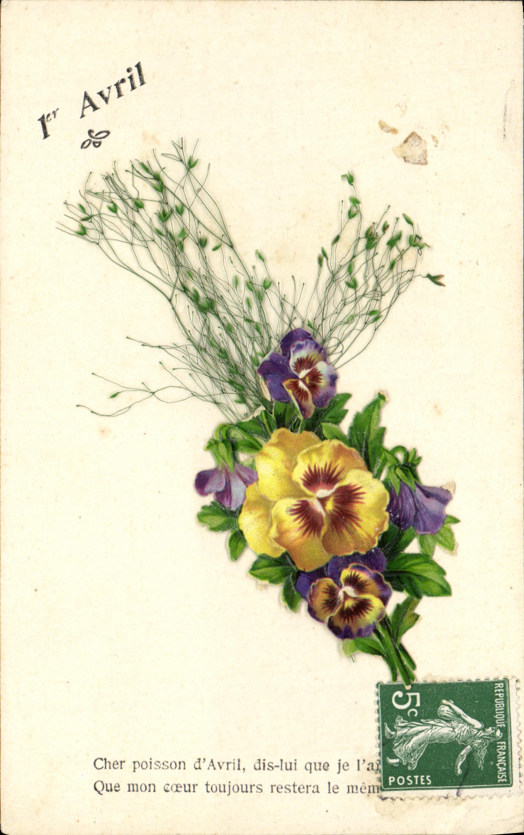 CPA Fantaisie Fleurs 1er avril