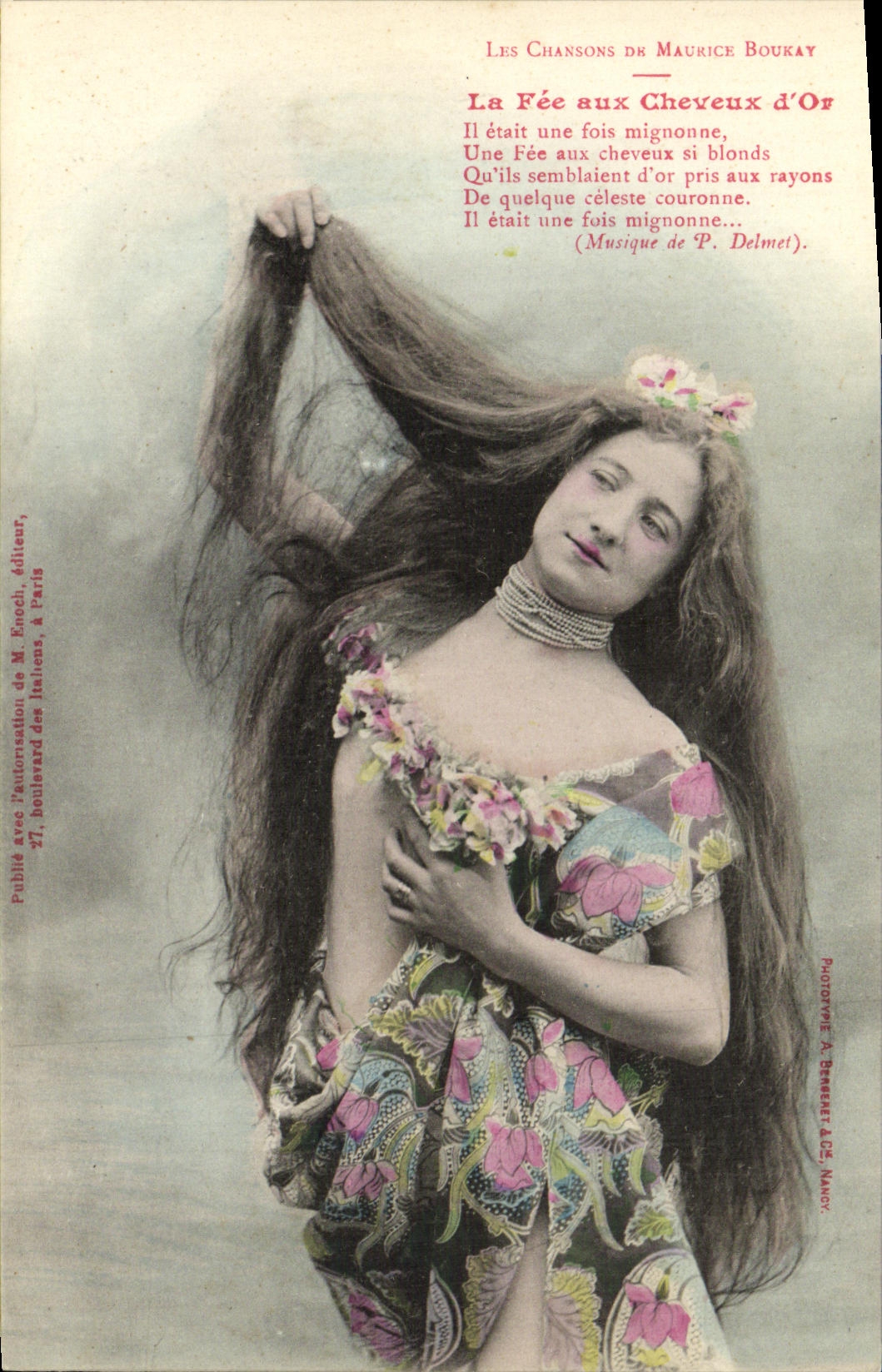 VINTAGE POSTCARD Fantasy Woman songs of Maurice Boukat the fairy with the hair D gold
