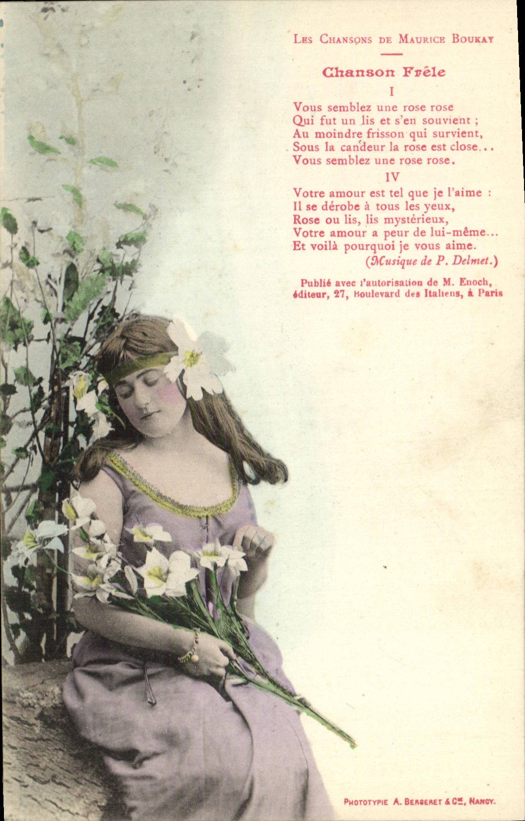 VINTAGE POSTCARD Fantasy Woman songs of Maurice Boukat Song Frail