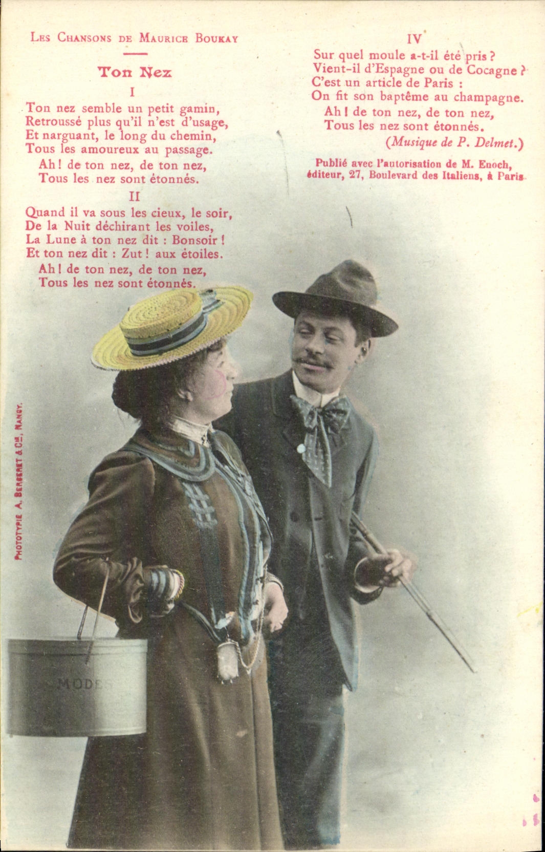 VINTAGE POSTCARD Fantasy Woman songs of Maurice Boukat Your nose