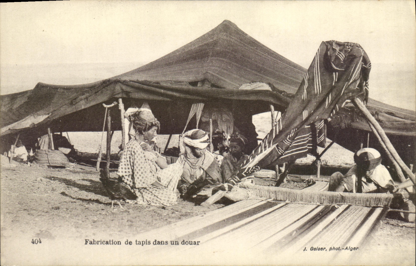 VINTAGE POSTCARD Algeria Manufacture of carpet in a douar